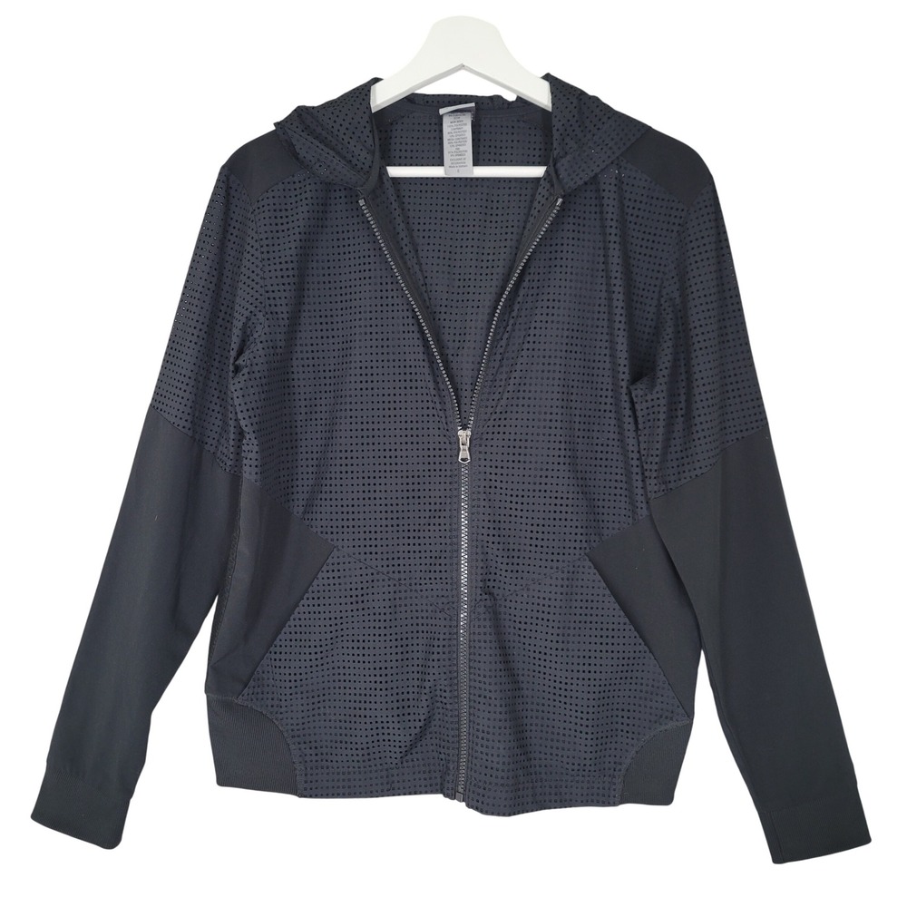 Champion Mesh Full Zip Hoodie Womens Small Black Perforated Active Jacket